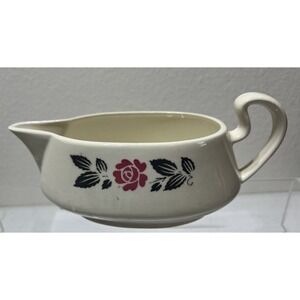Vintage Homer Laughlin Made In USA B56N6 Gravy Boat Pink‎ Rose Grey Petals